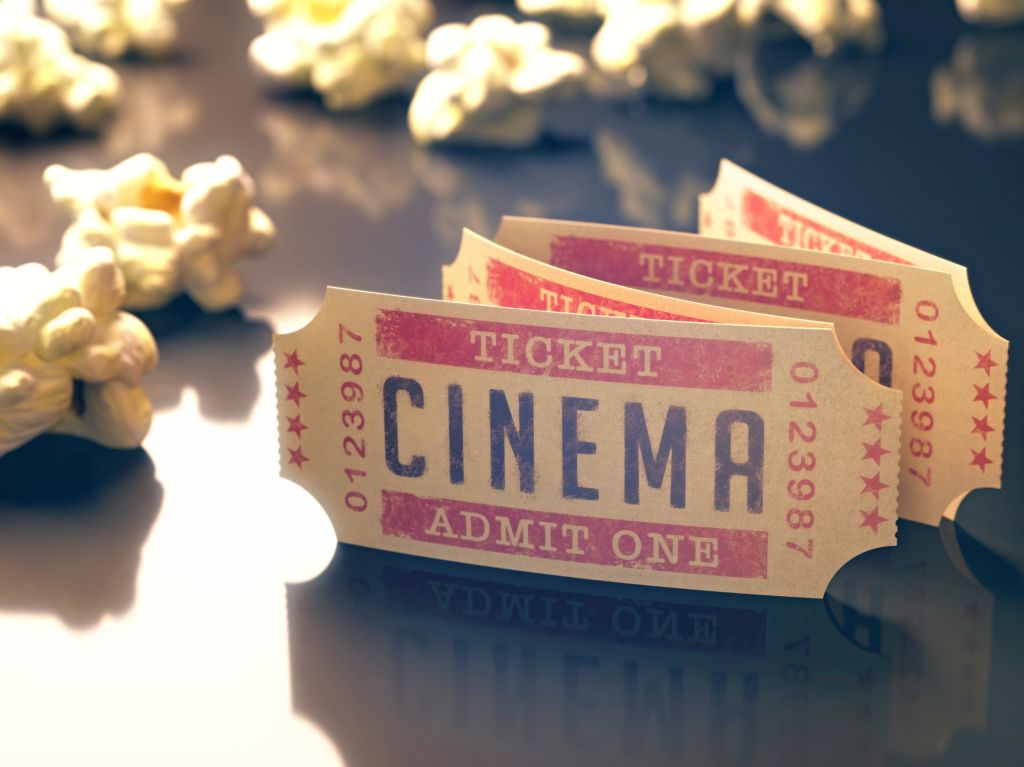 Cinema tickets and popcorn, illustration