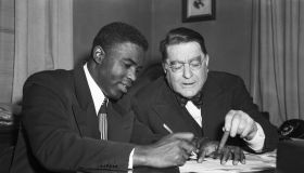 Jackie Robinson Signing Contract with Branch Rickey