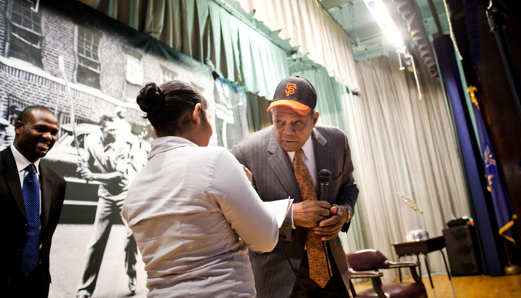 Willie Mays And The World Series Trophy Visit New York City