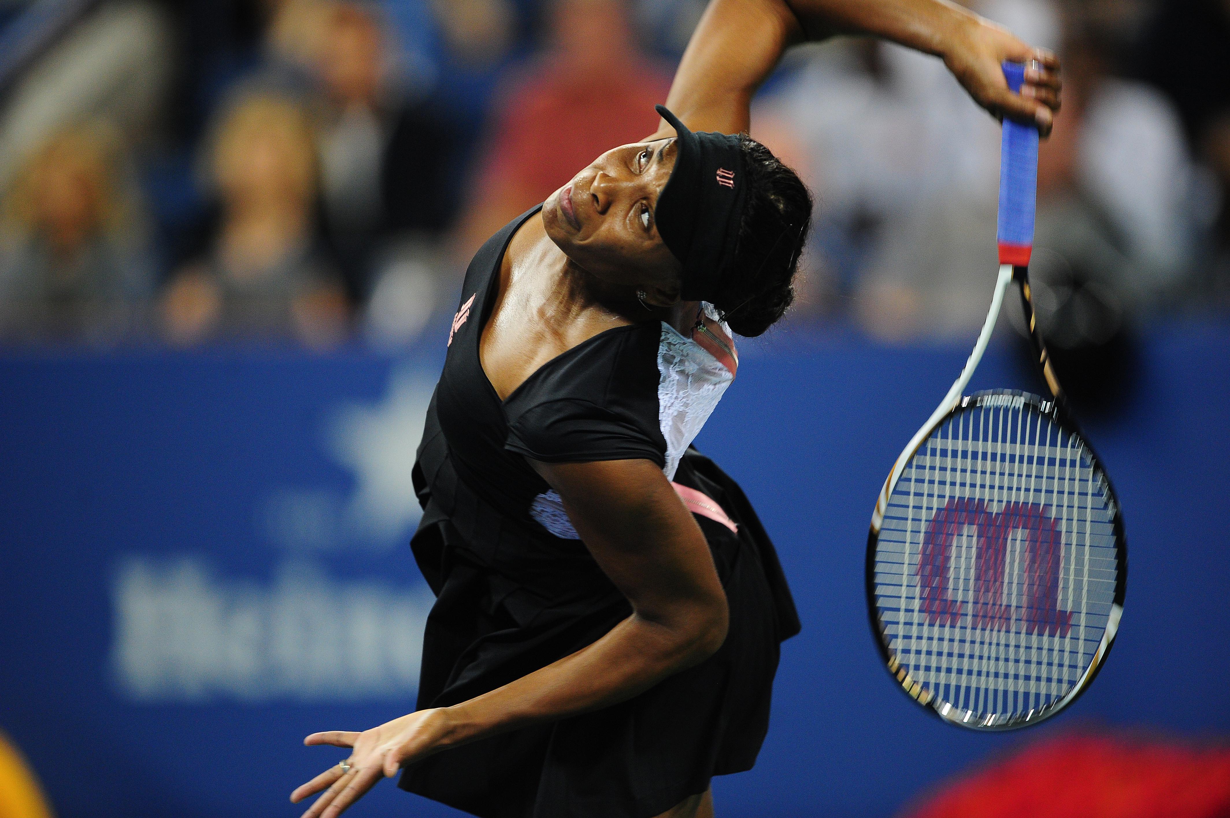 US tennis player Venus Williams serves a