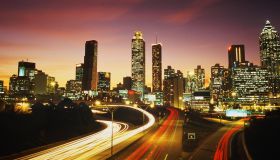 Downtown Atlanta at sunset with highway