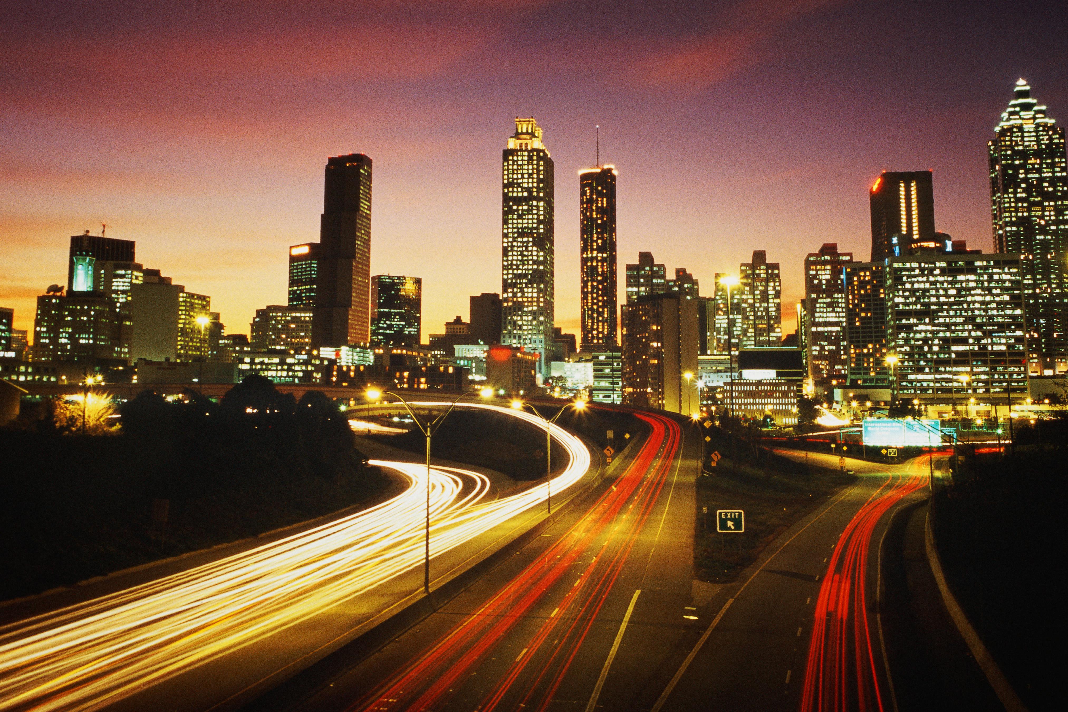 Downtown Atlanta at sunset with highway