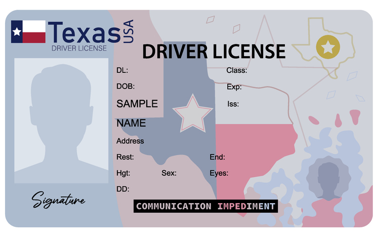 Texas driver license isolated on white background. Person driver license