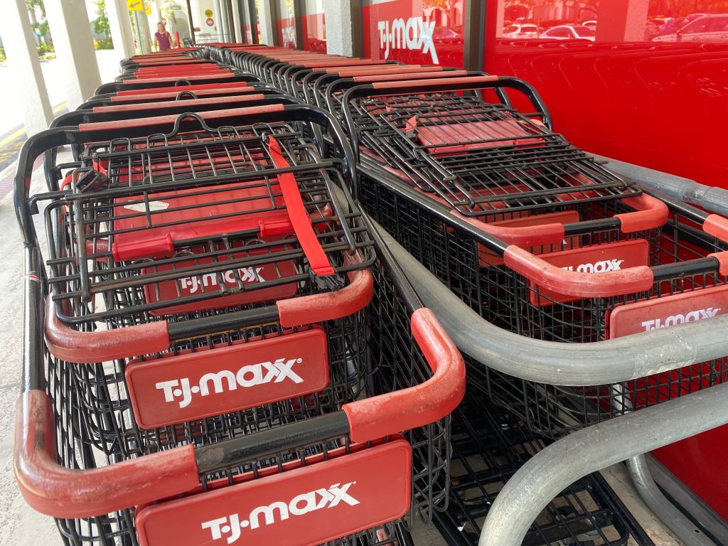 TJ Maxx shopping carts outside store, Jupiter, Florida