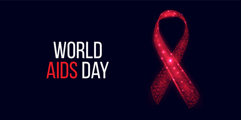 World Aids Day concept. Banner template with red ribbon awareness. Vector illustration.