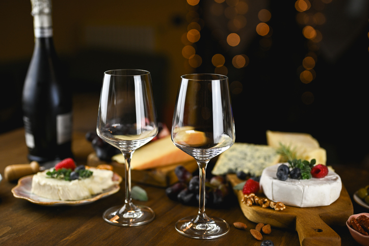 Celebrating a romantic date night with wine and cheese