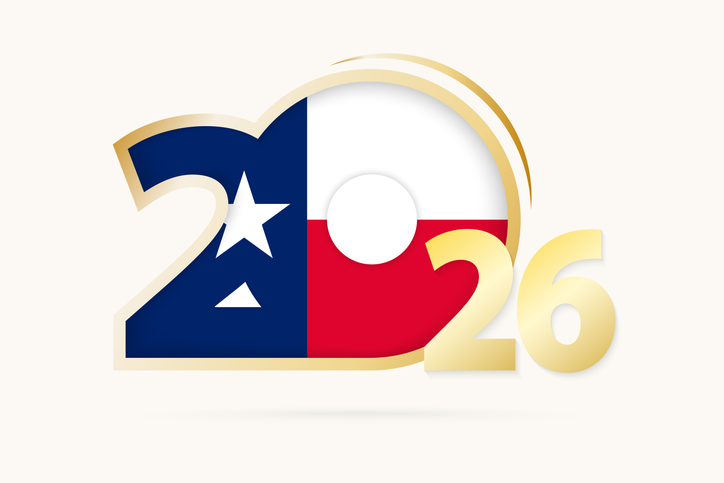 Year 2026 with Texas Flag pattern.