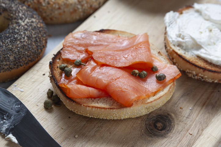 Delicious Smoked Salmon and Capers on a Toasted Bagel with Cream Cheese