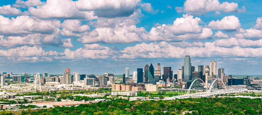 Cumulus Clouds over Dallas, Texas in Springtime from the West near US Interstate I-30
