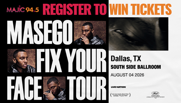 Masego "Fix Your Face" tour poster featuring a close-up portrait of the artist against a dark background.